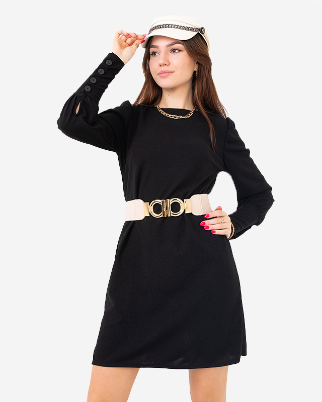 Beżowy elastyczny pasek z ozdobną złotą klamrą - Akcesoria