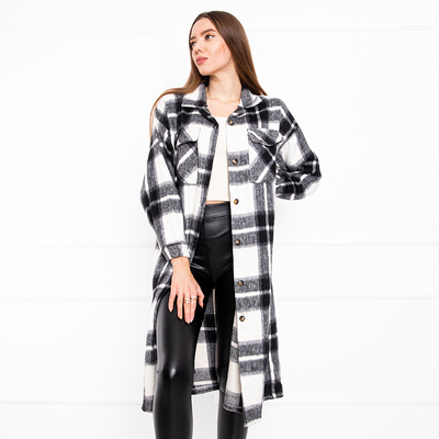 Czarna długa koszula damska w kratę - Odzież