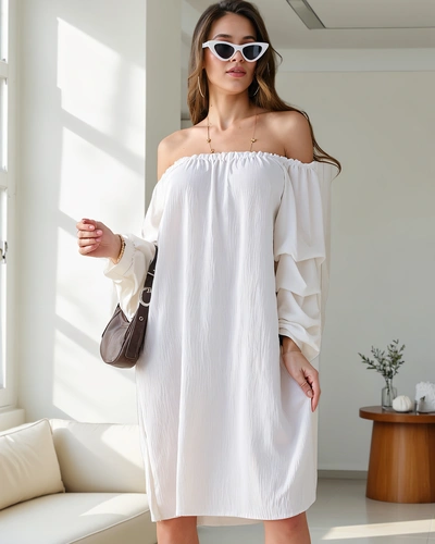 Royalfashion Гладка дамска рокля в испански стил с ръбрани