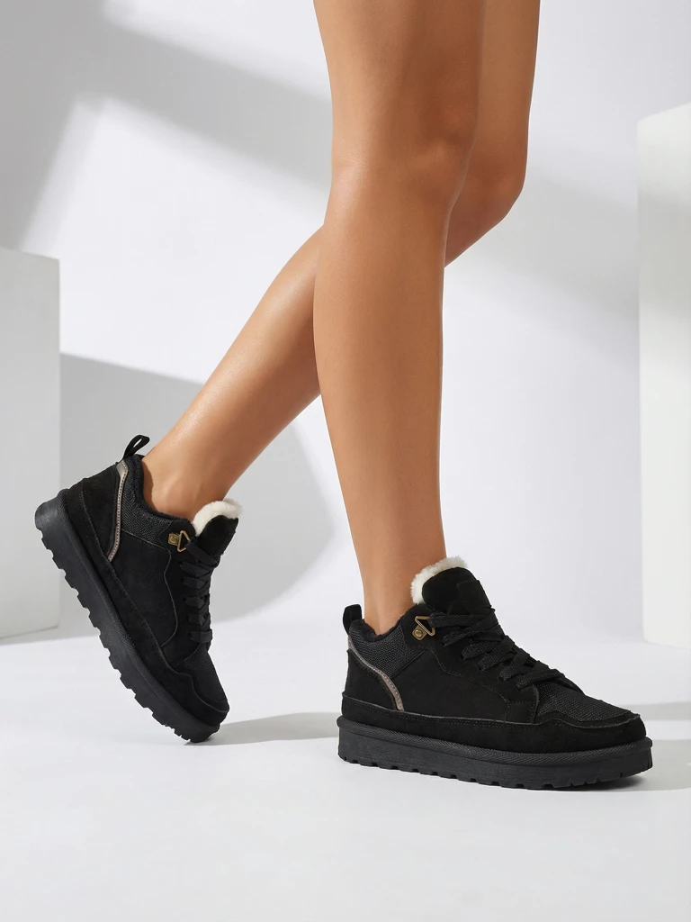 Дамски кецове Diana черни велурени удобни за зимата