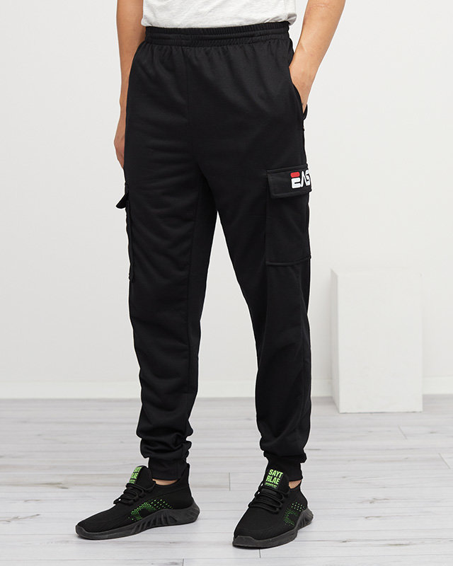 Мъжки черен спортен панталон с джобове - Облекло