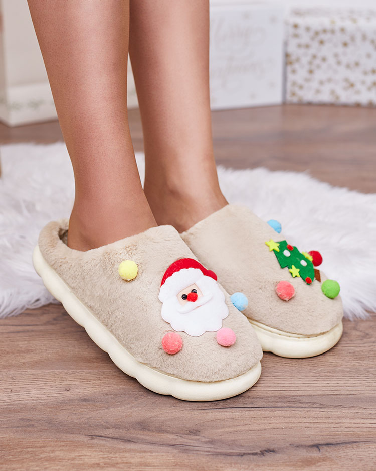 Royalfashion Коледни дамски чехли в светлокафяво Fertemse