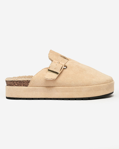 Royalfashion Дамски чехли с овча кожа и катарама Kajis