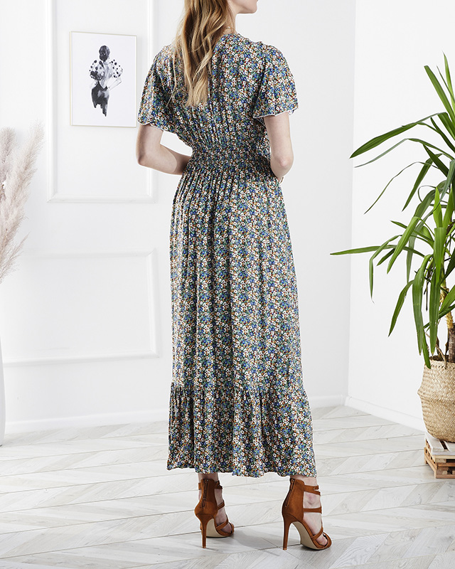 Флорална дамска миди рокля в зелено- Облекло