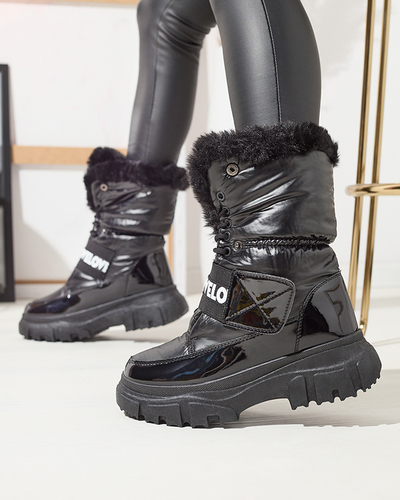 Дамски ботуши за сняг с плоска подметка в черно Sapollo- Footwear