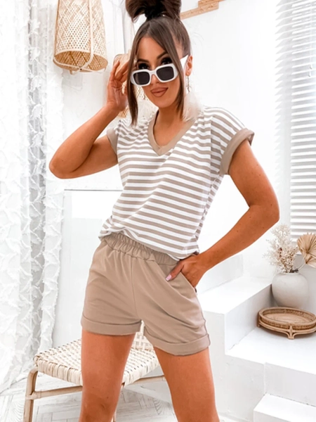 Royalfashion Памучен дамски комплект с райета