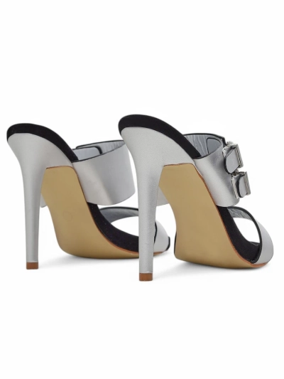 Сандали Aletheia сребърни на ток 12см екологична кожа с каишки