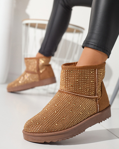 Damskie śniegowce z cyrkoniami w kolorze camel Rudis - Obuwie