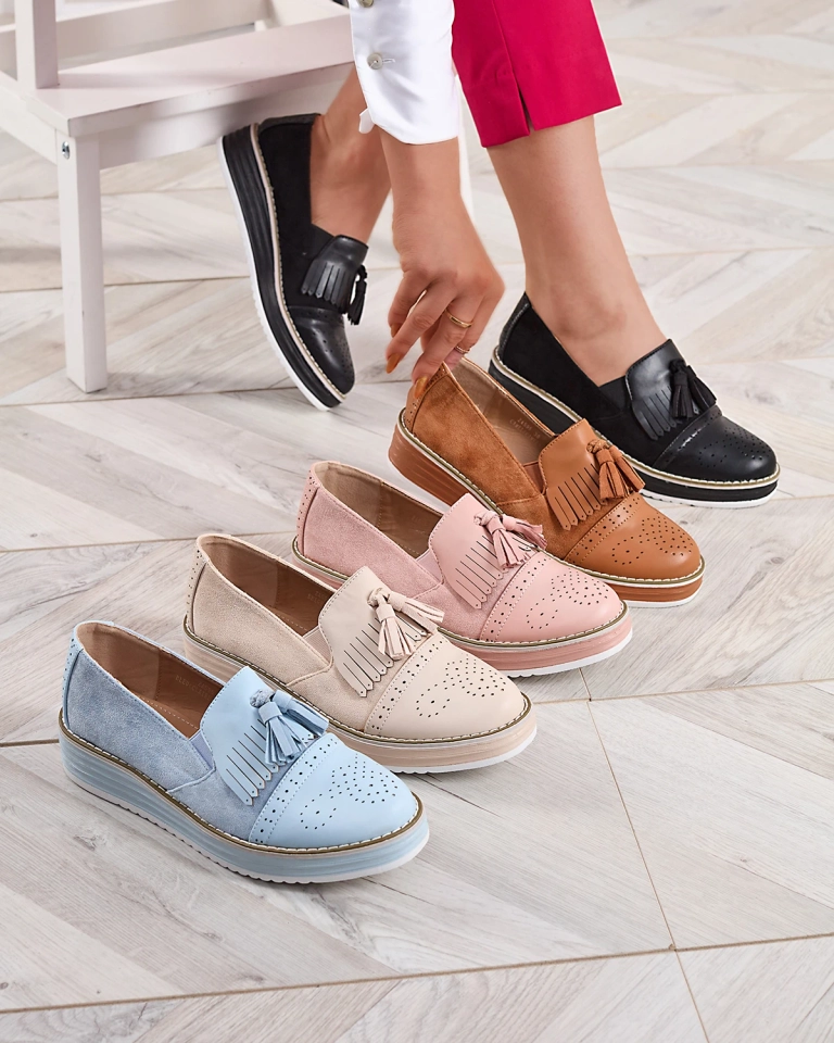 Розови дамски полуботуши на нисък ток Veolita- Footwear