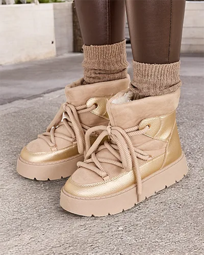 Разтегате ботуши за сняг на марката Роялфешън. Изцяло изработени от еко кожа и еко велур. Отвътре с приятна кожа и възможност за обуване без връзки или с връзки. Идеални за зимата! 87654321 <p>ДАМСКИ БОТИ ПОДПЛАТИ ЗА С?