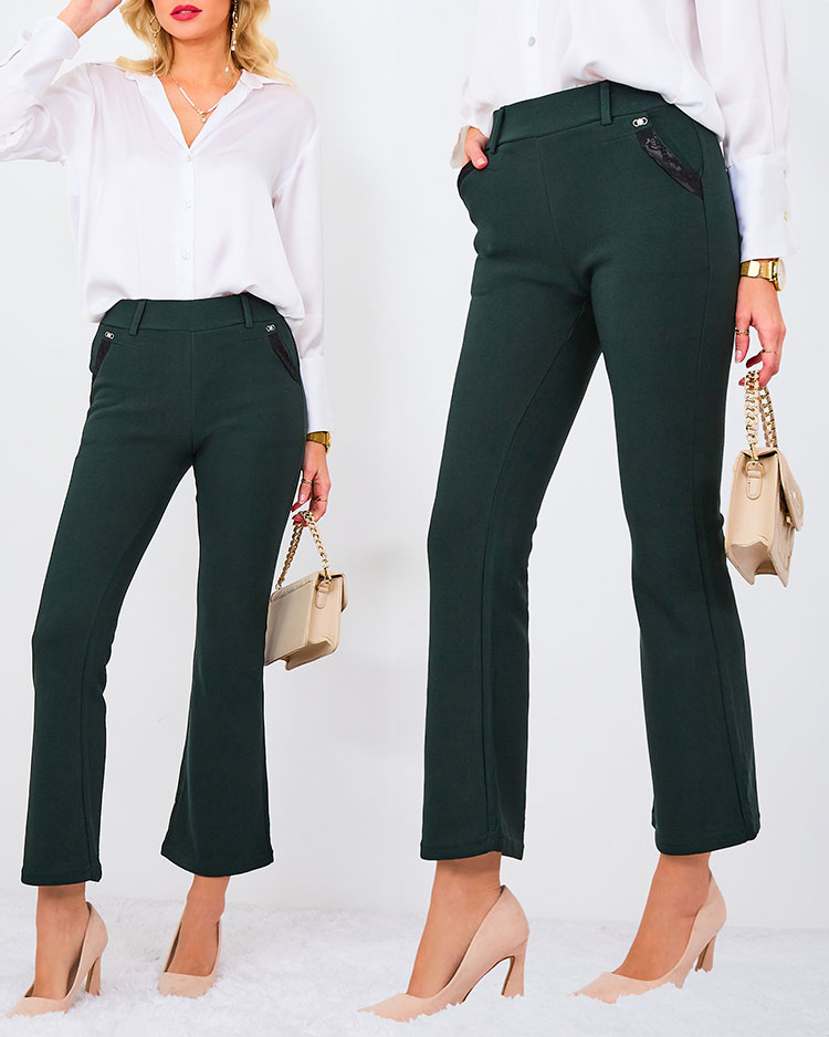 Royalfashion Тъмнозелени дамски панталони от плат a'la bells