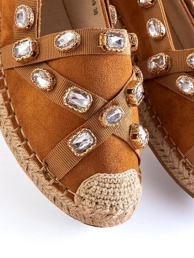 Damskie espadryle z kryształkami w kolorze camel Wamba - Obuwie