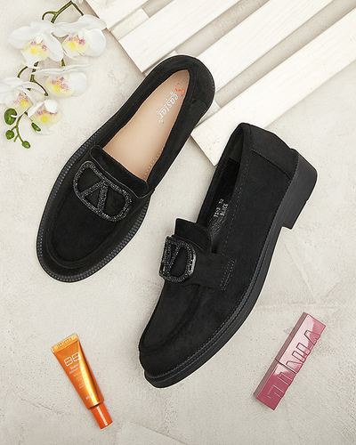 Черни дамски мокасини с орнамент Fogras- Footwear