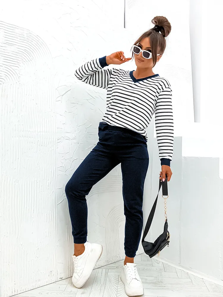 Royalfashion Дамски памучен комплект на райета