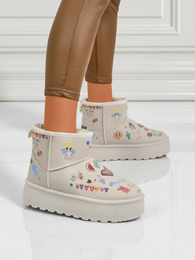 Боти Lemuria - Кремави Снегоходки Doodle на Дебела Подметка Furrini