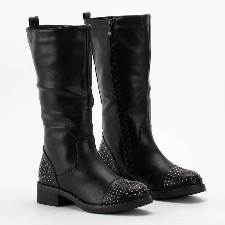 Czarne kozaki damskie z dżetami Kirida - Obuwie