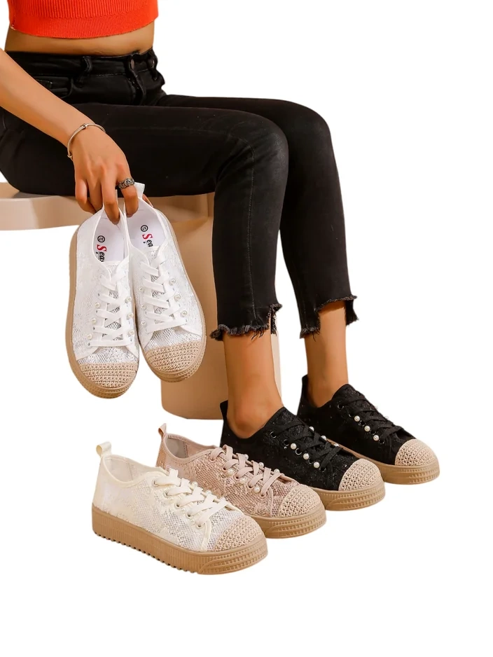 Royalfashion Женски маратонки с дантела и пайети Nille