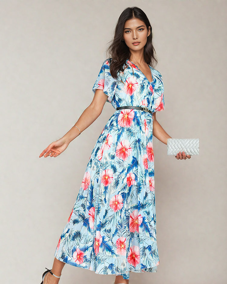 Royalfashion Дамска плисирана флорална миди рокля