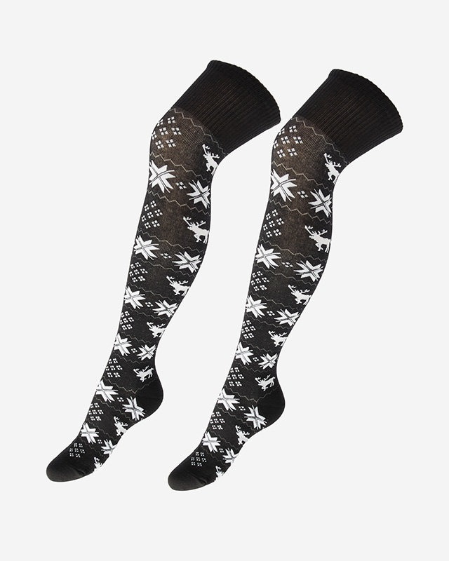 Дамски коледни чорапи над коляното в черно - Бельо