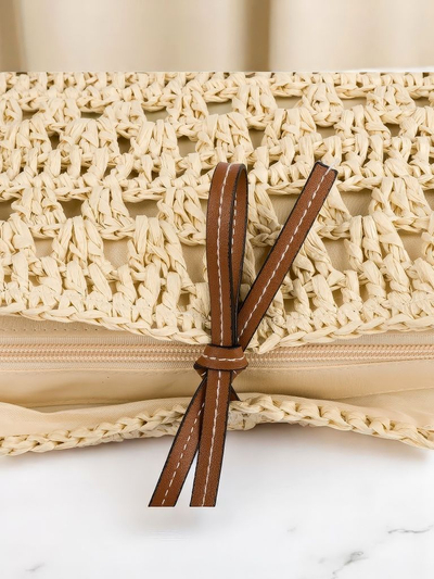 Royalfashion Голяма дамска чанта от слама - Натурален класически стил