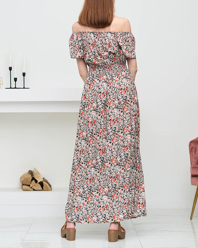 Damska czarna wzorzysta sukienka maxi- Odzież