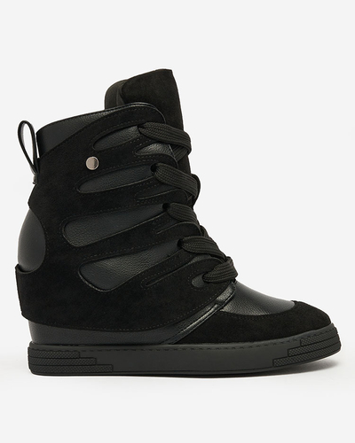 Royalfashion Черни дамски спортни ботуши на ток Pamstinsa