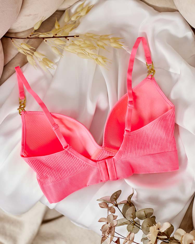 Royalfashion Дамски оребрен сутиен с декоративни презрамки