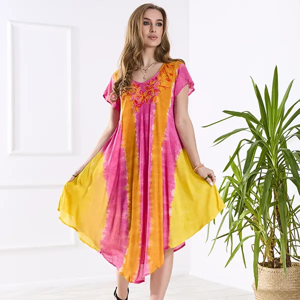 Оранжево-розова дамска плажна рокля narzutka- Облекло