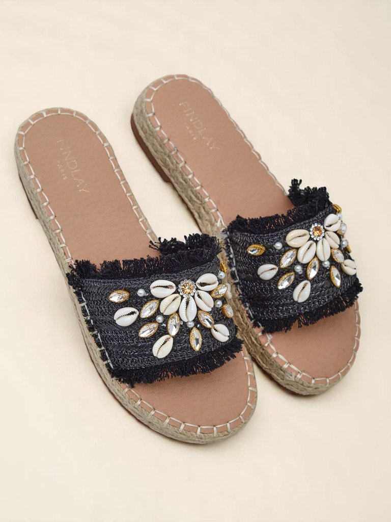Дамски сандали Royalfashion Helena Decor черни еспадрили с мидички
