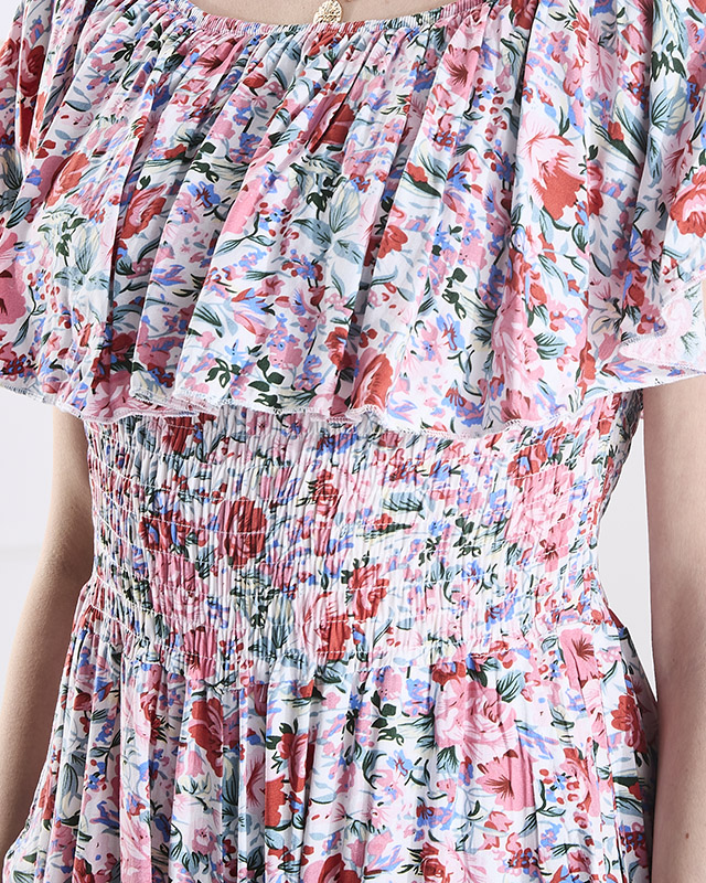 Дълъг дамски гащеризон с флорални мотиви в бяло и розово - Облекло