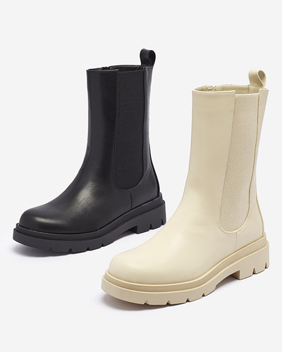 Бежови дамски високи ботуши с плосък ток Vedesa - Облекло