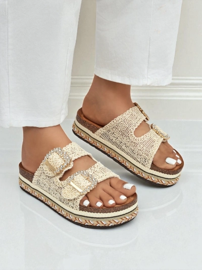 Royalfashion Дамски чехли с катарами с камъни GlamCork