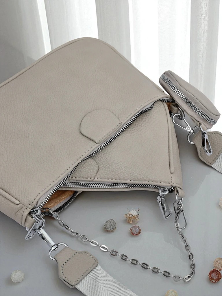 Дамска чанта Arete MultiSet екологична кожа гълъбово сиво, 3в1 елегантност