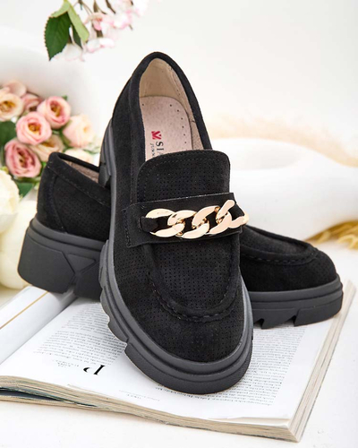 Royalfashion Мокасини от еко велур с украса Zaffix