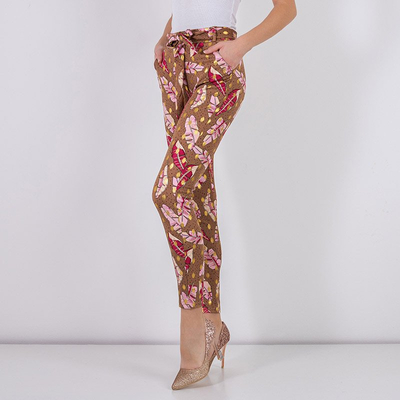 Brązowe damskie tregginsy w piórka - Odzież