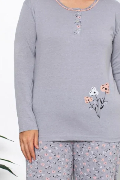 Royalfashion Памучен женски пижама комплект от 2 части с флорален десен PLUS SIZE