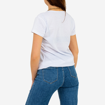 Damska biała koszulka z nadrukiem - Odzież 