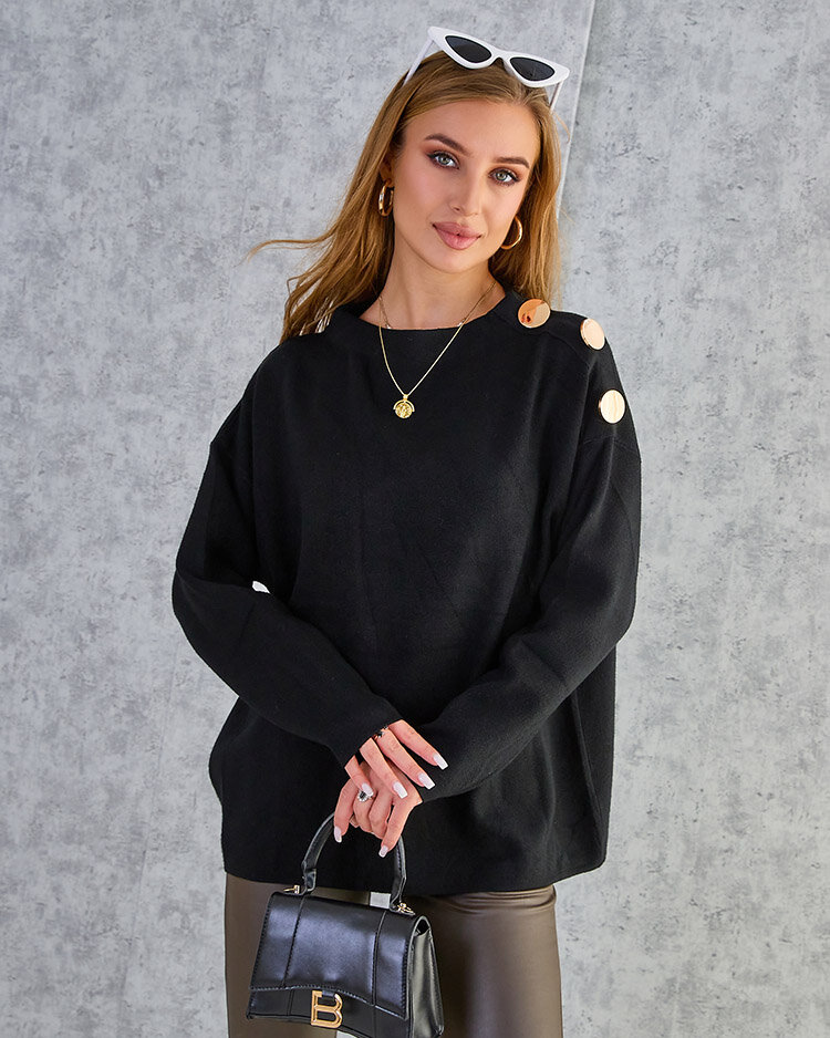 Royalfashion Тънък дамски пуловер с декорации на раменете