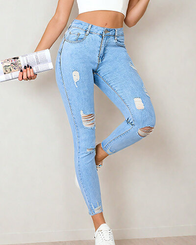 Royalfashion Дамски дънки тип "туба" с протриване