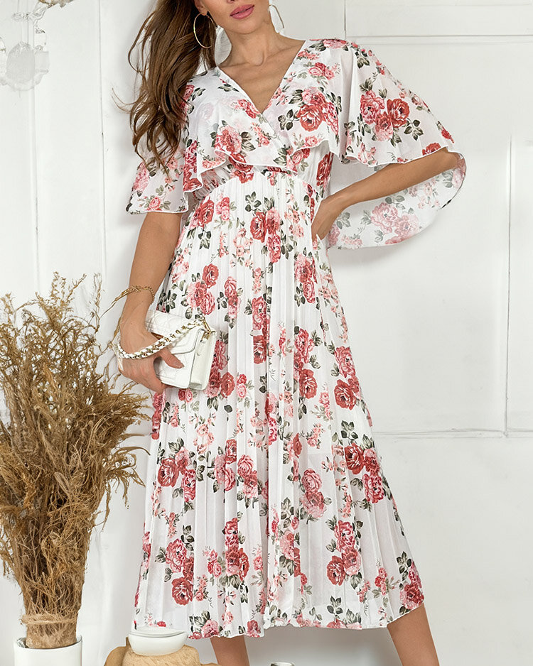 Royalfashion Дамска плисирана флорална миди рокля