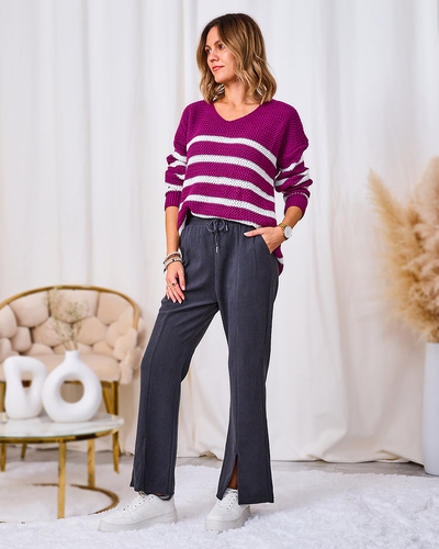 Royalfashion Тъмно сив дамски панталон от велур