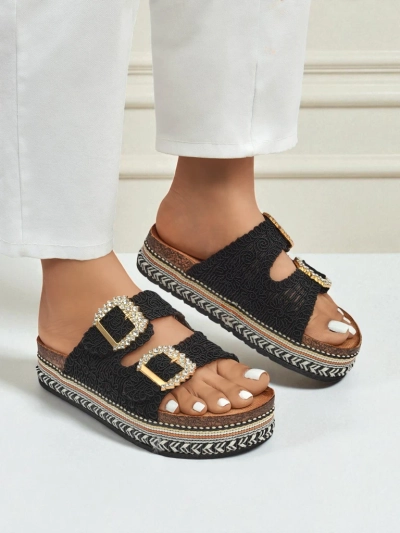 Royalfashion Дамски сандали с катарами с камъни GlamCork