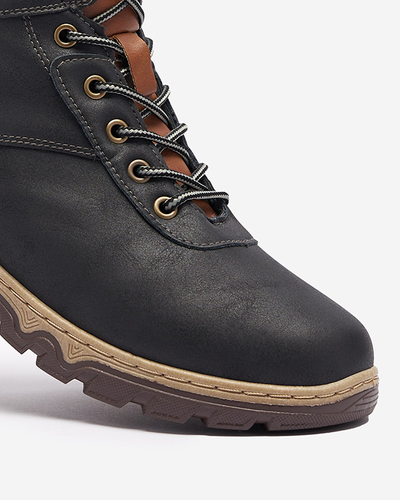 Czarne trapery damskie wiazane z futerkiem Poritsu - Obuwie