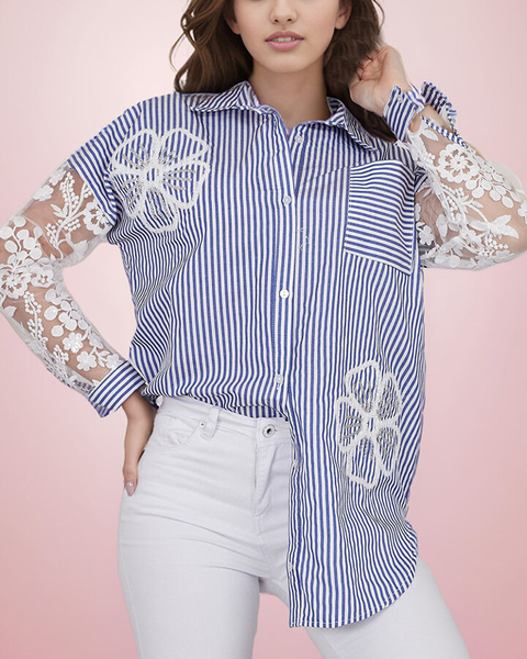 Royalfashion Дамска раирана риза с дантела