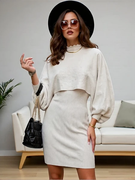 Royalfashion Дамски комплект с пуловер и рокля