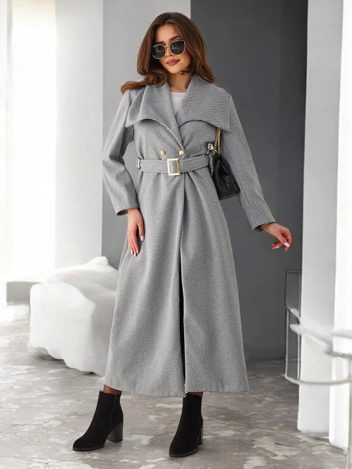 Royalfashion Дамско Дълго Палто с Колан