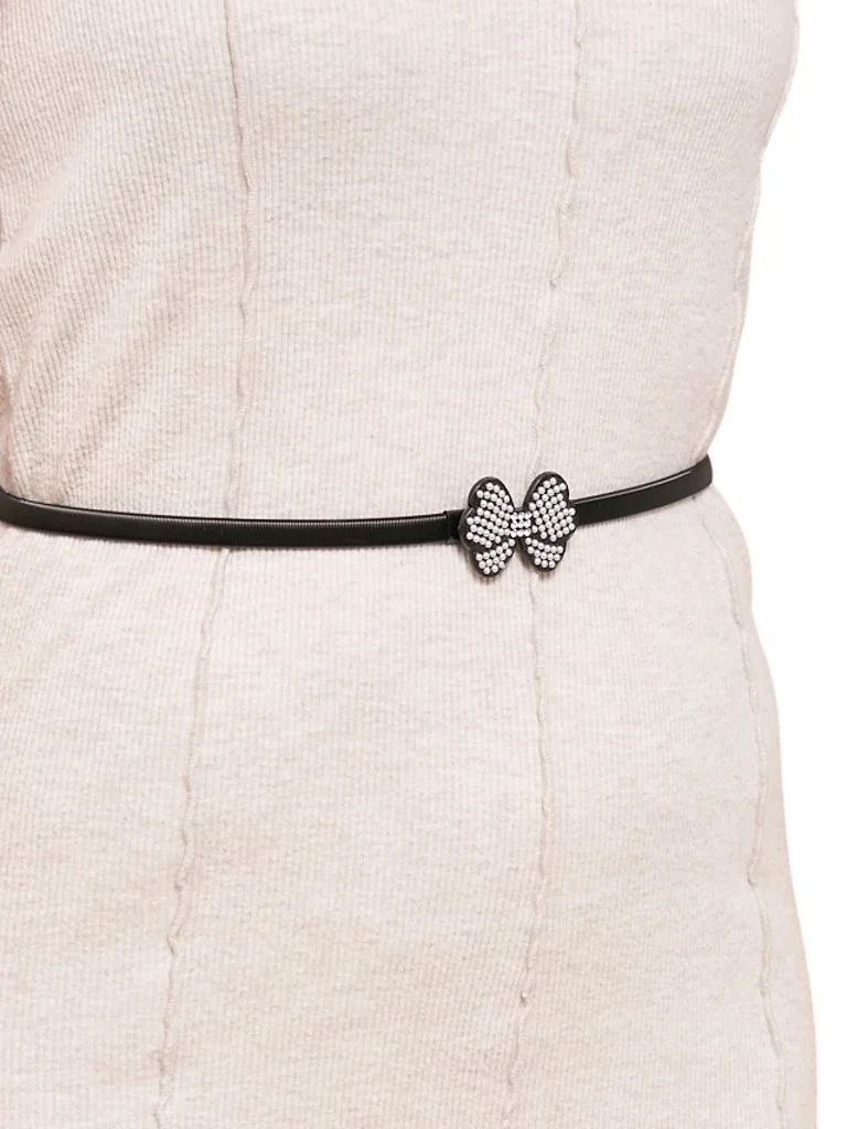 Черен дамски колан Melina с метална панделка в латино бляскав стил