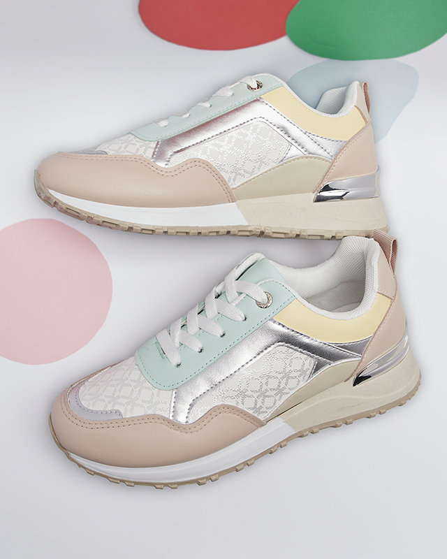Дамски спортни обувки с дантела в бежово и розово Mnerio- Footwear