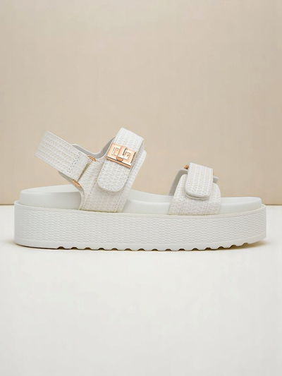 Royalfashion Kallisto – Бели дамски сандали на платформа, екологична кожа