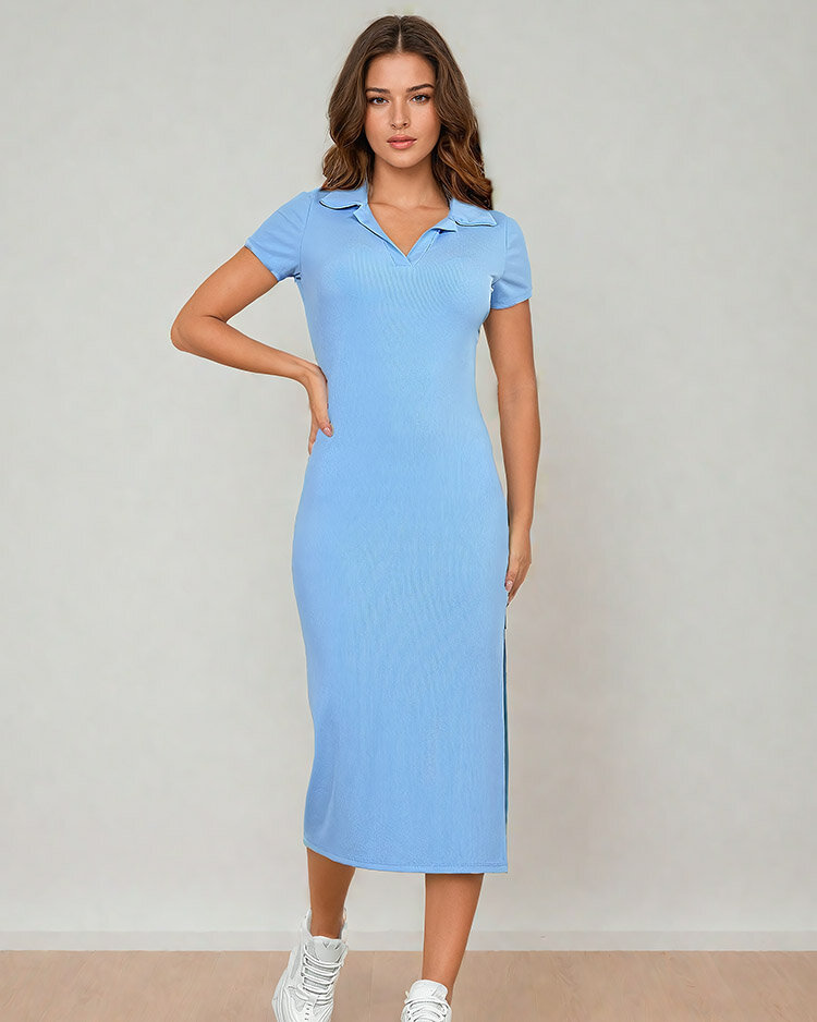 Royalfashion Дамска миди рокля с яка